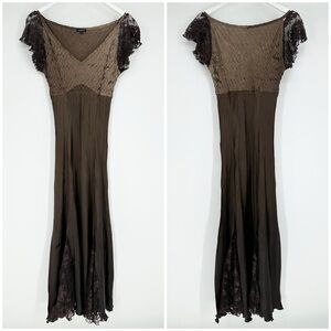 Komarov Brown Crinkle Lace Maxi Dress